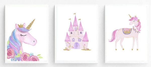 Cuadros de unicornios, princesas, castillo