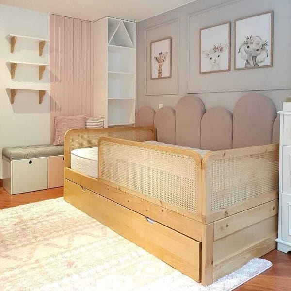 cama de mimbre con nido, camas montessor, mobiliario infantil